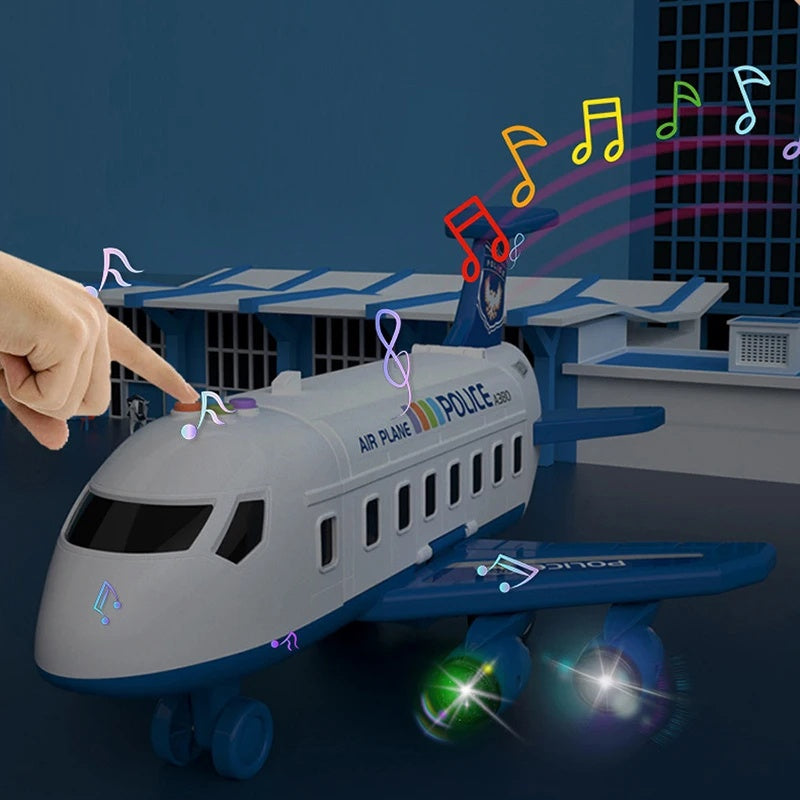 DIY Large Airplane Track Toy with Interactive Sound, Lights, Slide & 360° Crane, Safe for Kids 3+