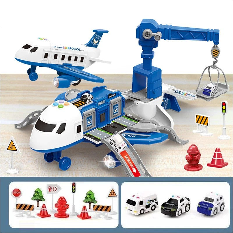 DIY Large Airplane Track Toy with Interactive Sound, Lights, Slide & 360° Crane, Safe for Kids 3+