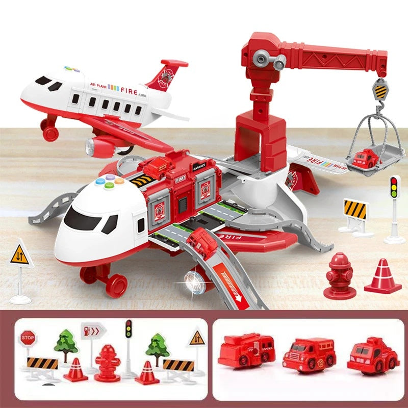 DIY Large Airplane Track Toy with Interactive Sound, Lights, Slide & 360° Crane, Safe for Kids 3+