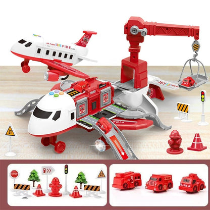 DIY Large Airplane Track Toy with Interactive Sound, Lights, Slide & 360° Crane, Safe for Kids 3+