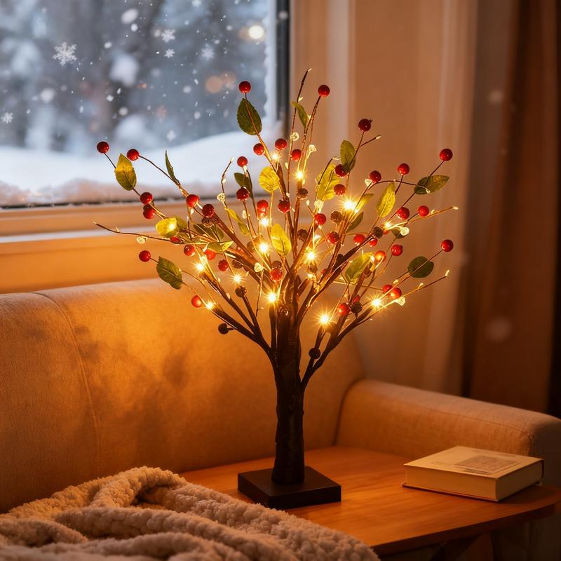Small LED Christmas Tree with Berries for Table Decor - Pexav