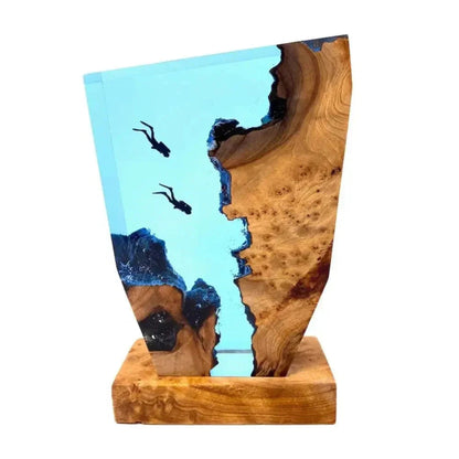 Deep Sea Diver Table Lamp – Artistic Resin and Wood Design for Bedroom or Living Room, USB Powered Ambient Lighting 4