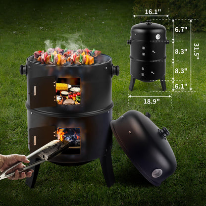 Portable Black Outdoor BBQ Smoker Grill