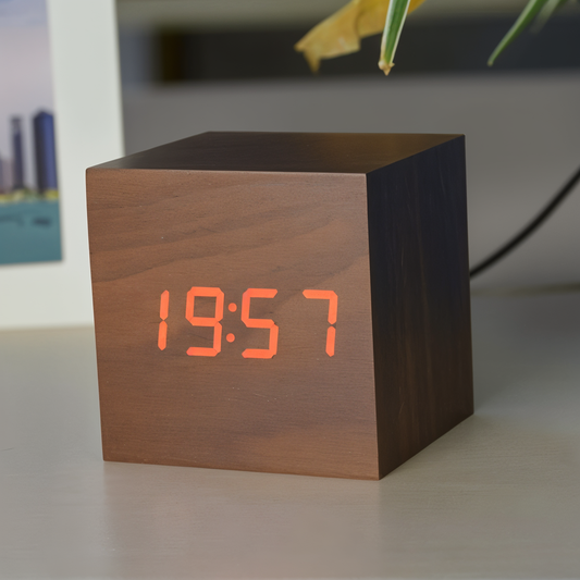 Compact Wooden Digital Alarm Clock with Clear Display - Pexav