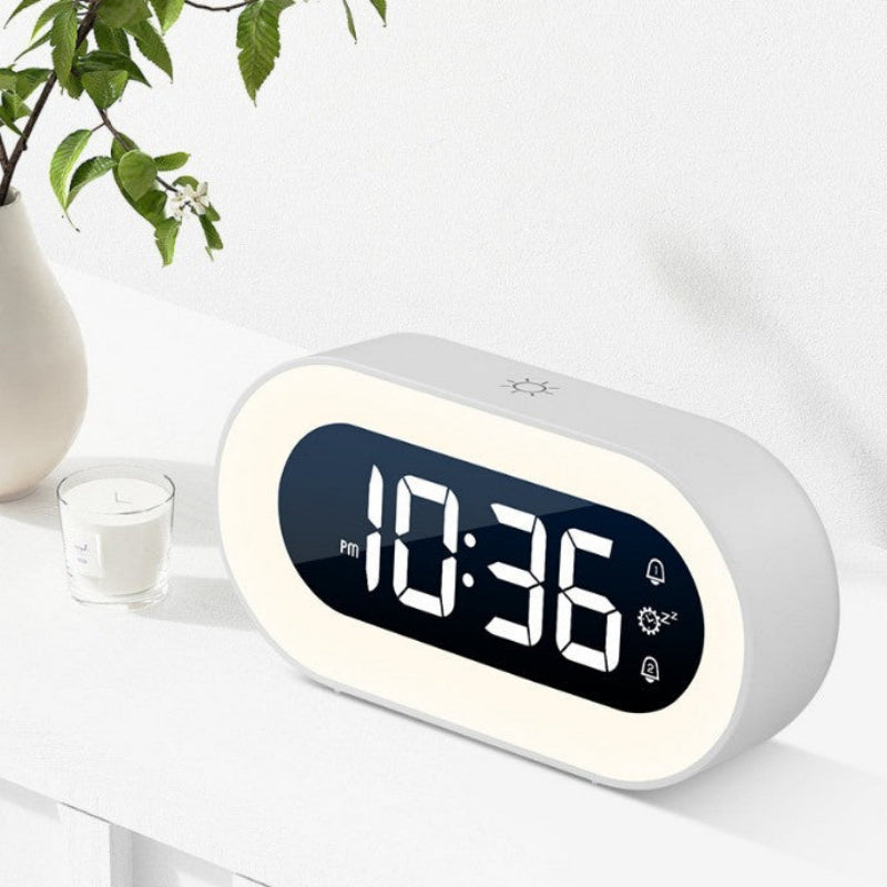 Compact LED Clock Radio with Dimmer and Snooze Function - Pexav