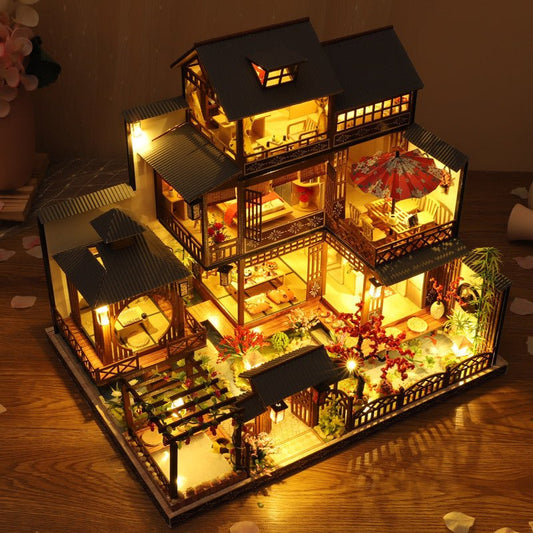 Traditional Mini Wooden Doll House Kit with Accessories - Pexav