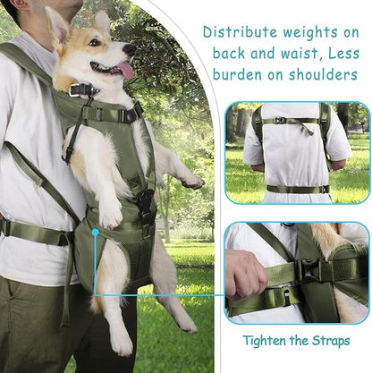 Dog Backpack Carrier, Legs Out Easy-fit Dog Front Carrier for Small Medium Dogs, Adjustable Hands-Free Dog Chest Carrier