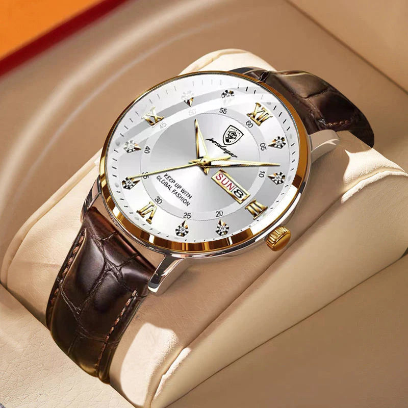 Shining Leather Men's Wrist Watch