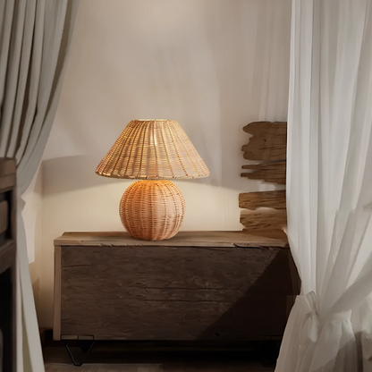 Eco-Friendly Bamboo Table Lamp – Minimalist Design for Bedside or Desk Use, Natural Aesthetic with Warm White Light 1