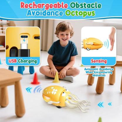 Electric Dancing Octopus Toy with Lights and Sounds, Obstacle Avoidance, Safe for Ages 3+