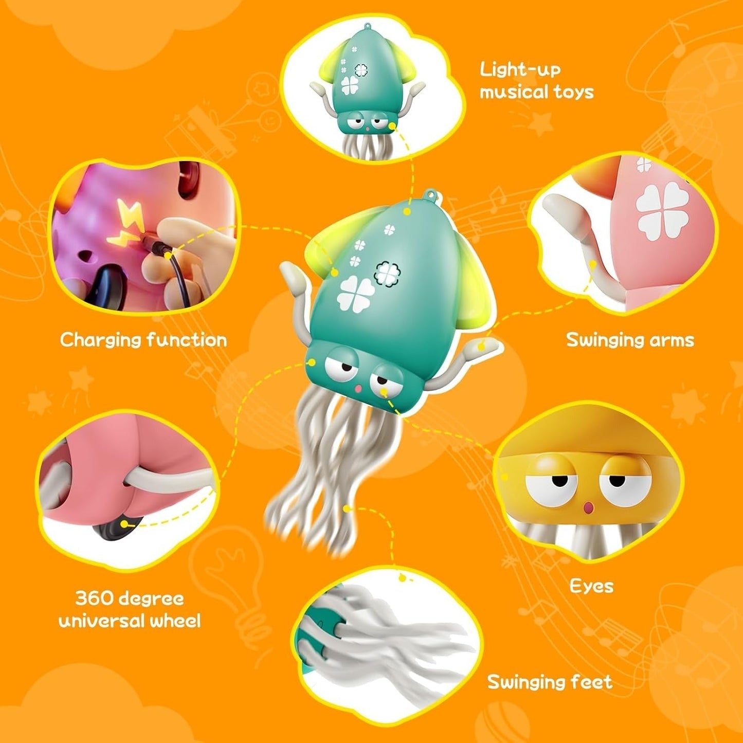 Electric Dancing Octopus Toy with Lights and Sounds, Obstacle Avoidance, Safe for Ages 3+