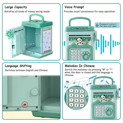 Electronic Piggy Bank toy with Fingerprint, Password and Voice Guidance, Safe for Ages 3+