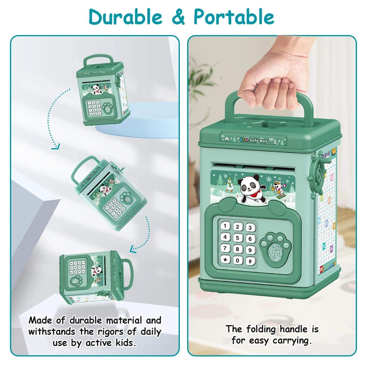 Electronic Piggy Bank toy with Fingerprint, Password and Voice Guidance, Safe for Ages 3+