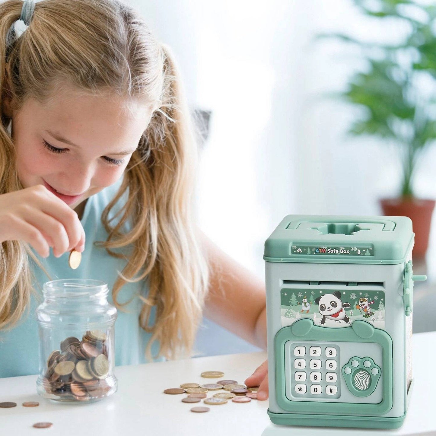 Electronic Piggy Bank toy with Fingerprint, Password and Voice Guidance, Safe for Ages 3+