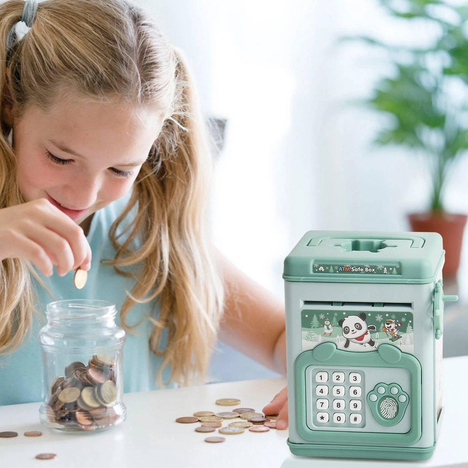 Electronic Piggy Bank toy with Fingerprint, Password and Voice Guidance, Safe for Ages 3+