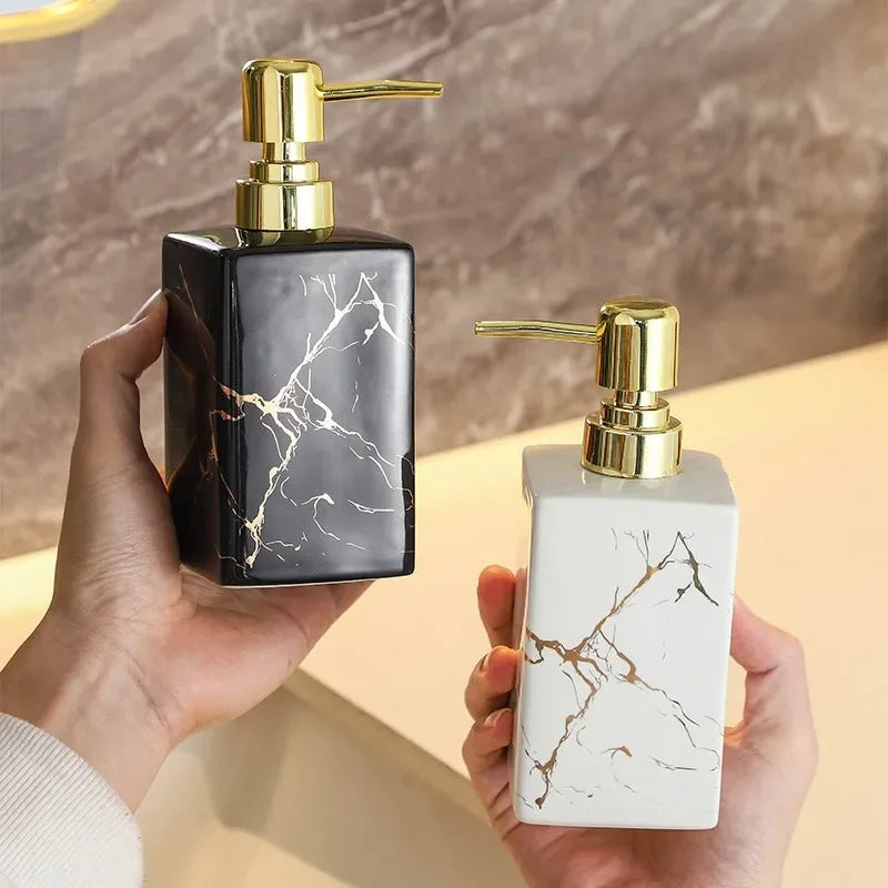 Elegant Ceramic Soap Dispenser with Gold Pump – Stylish Bathroom and Kitchen Hand Soap Dispenser, 380ml Capacity 3