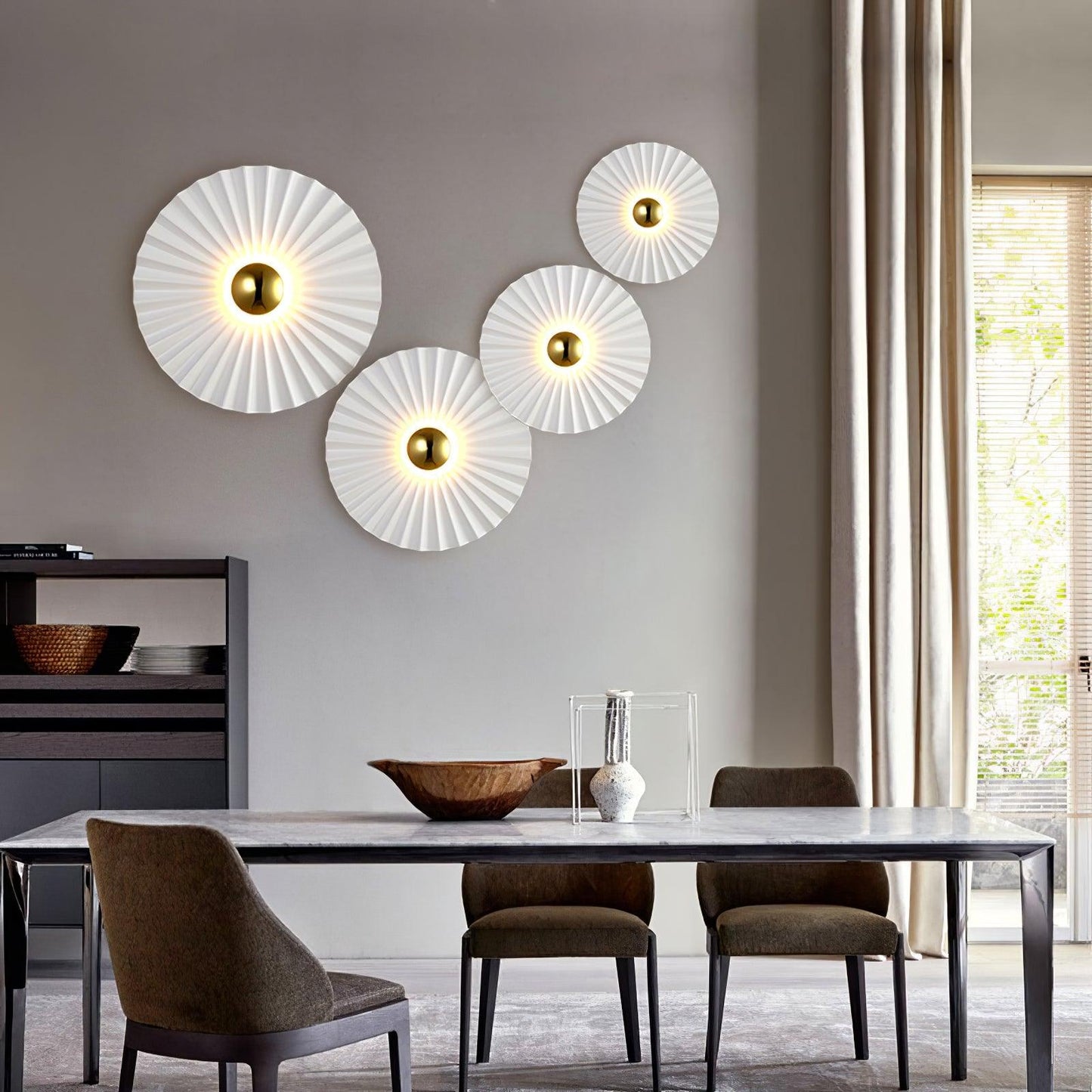 Elegant Flush Wall Lamp with Pleated Ceramic Collar – Indoor Wall Lights, Energy-Efficient Sconce Light, Available in Multiple Sizes 2