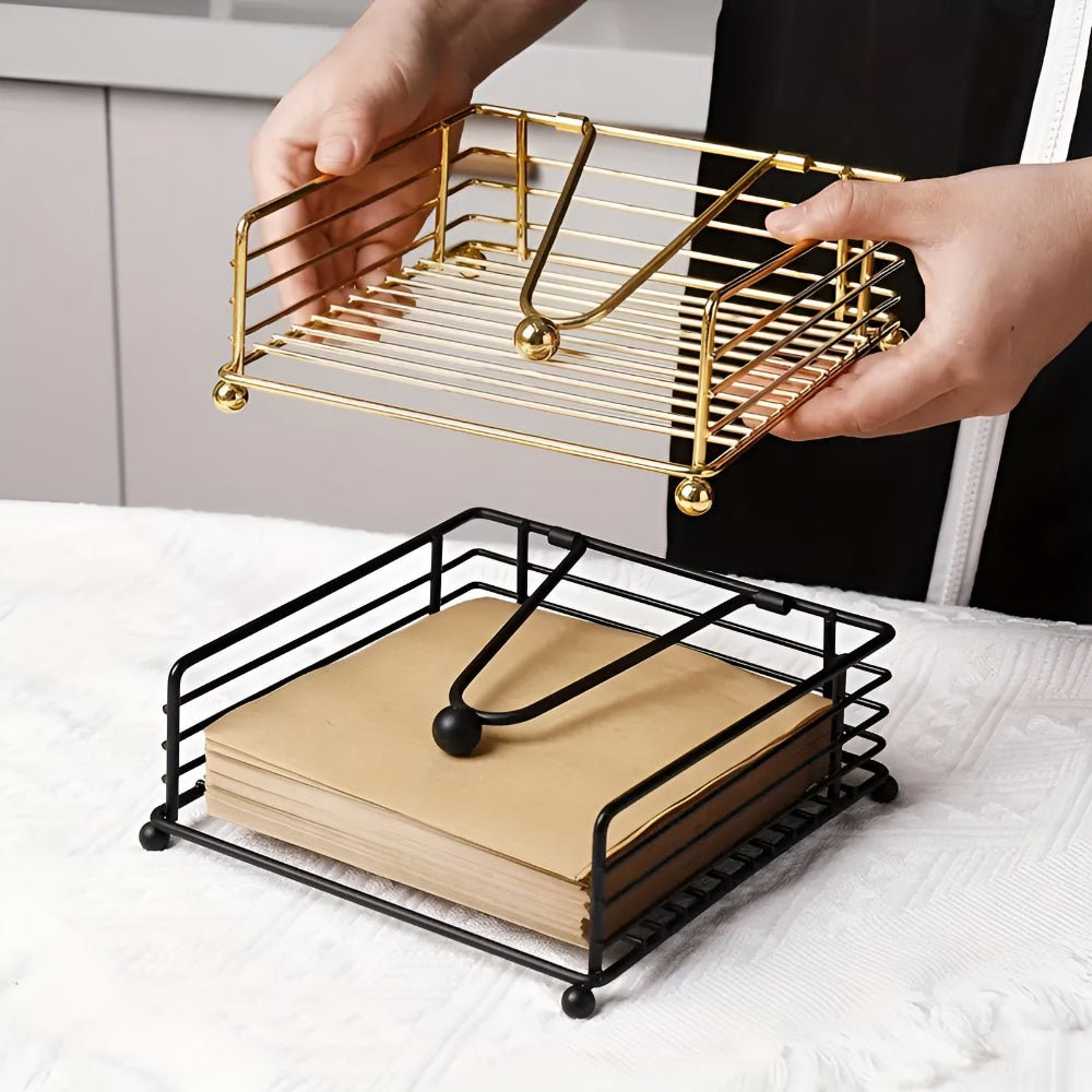 Elegant Matte Black Napkin Holder for Table – Durable Iron Serviette Holder with Stylish Design 1