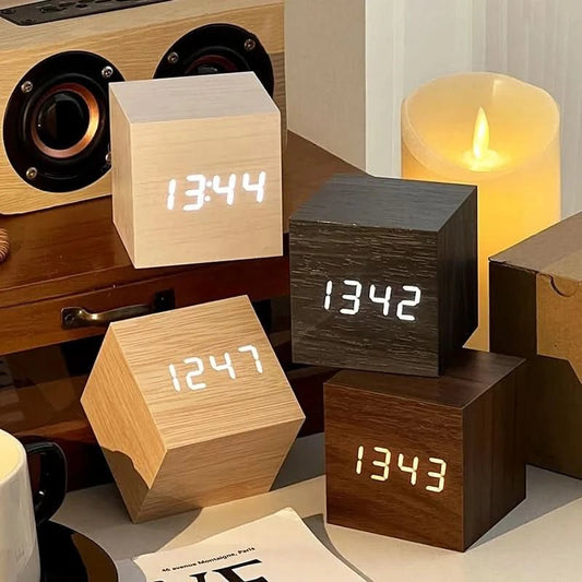 Vintage Style Wooden LED Desk Clock for Home Office - Pexav