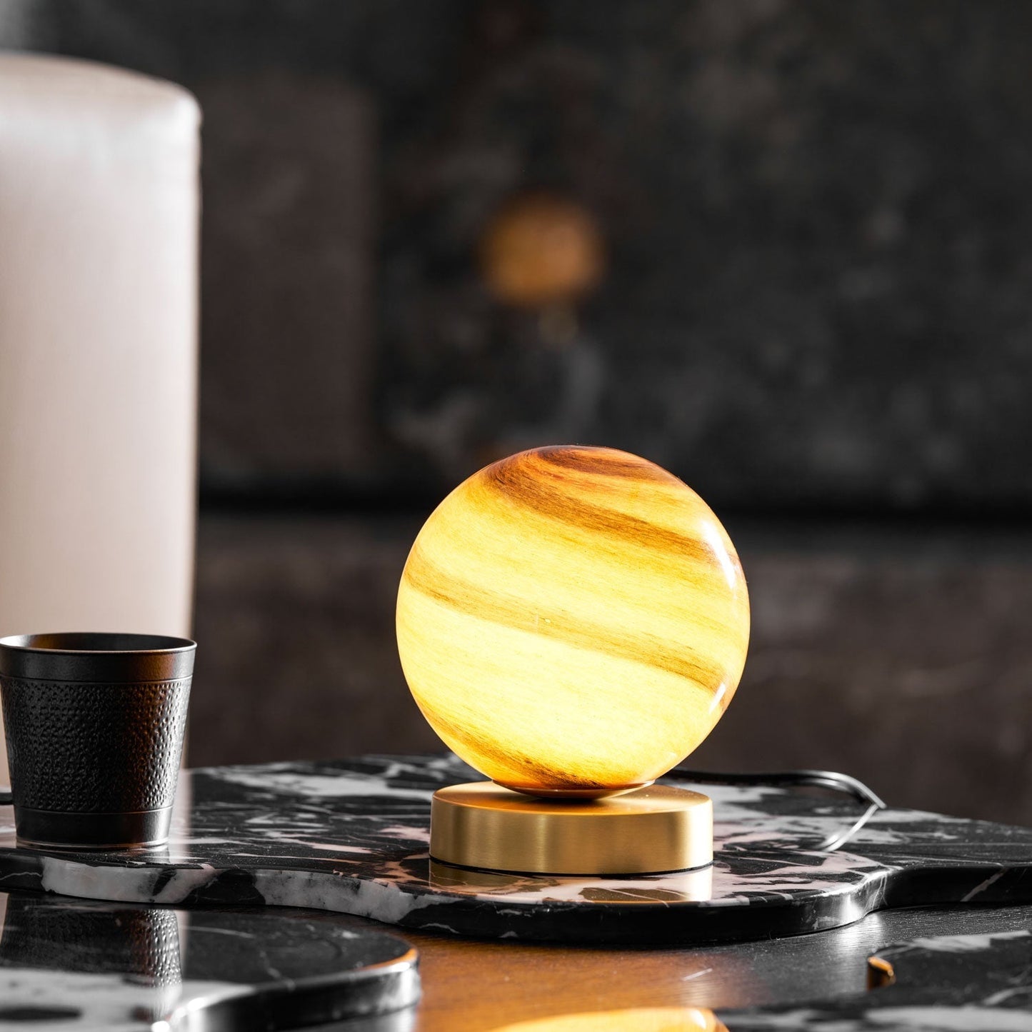 Elegant Table Lamp with Marble Sphere and Brass Base – Stylish Bedside or Desk Lamp for Living Room Lighting 2