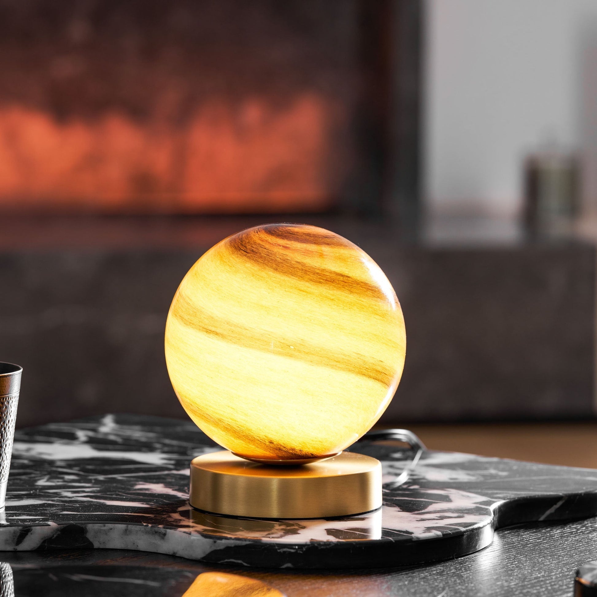 Elegant Table Lamp with Marble Sphere and Brass Base – Stylish Bedside or Desk Lamp for Living Room Lighting 3
