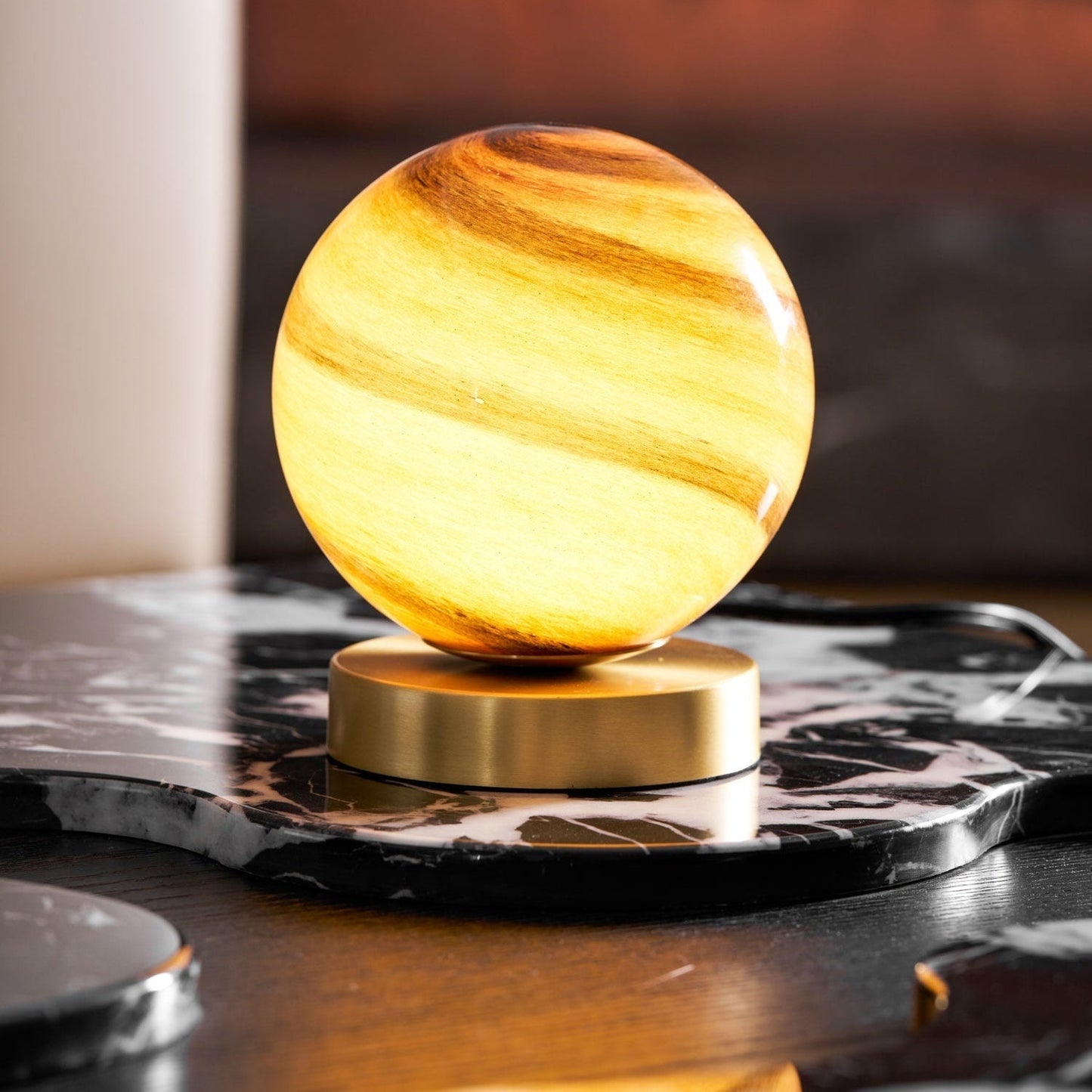 Elegant Table Lamp with Marble Sphere and Brass Base – Stylish Bedside or Desk Lamp for Living Room Lighting 8