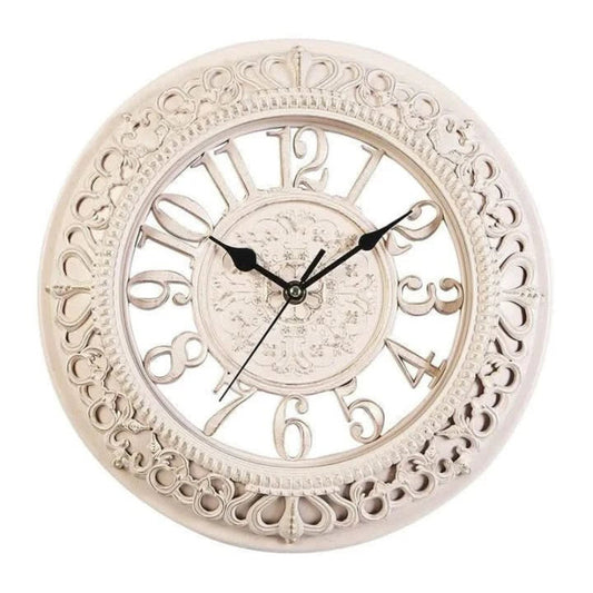 Classic Round Wall Clock with Ornate Metal Frame - Pexav