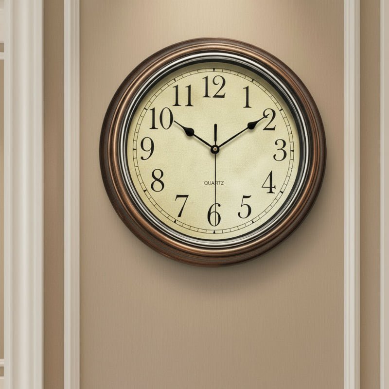 Classic Silent Quartz Wall Clock with Metal Frame - Pexav