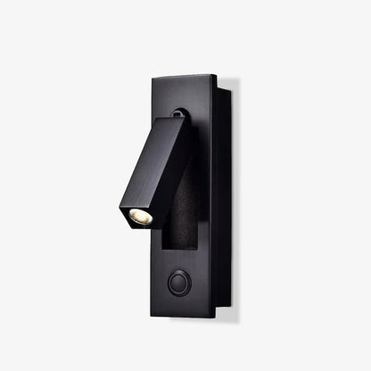 Black wall-mounted light fixture on a white background