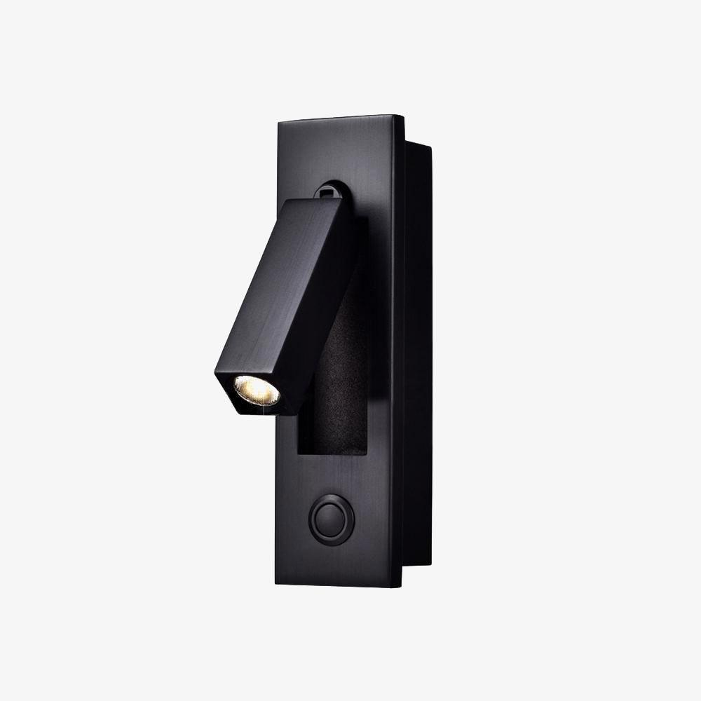 Black wall-mounted light fixture on a white background