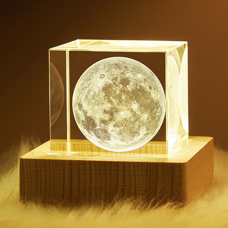 Gorgeous Glass Moon Ornament with Wooden Base - Pexav
