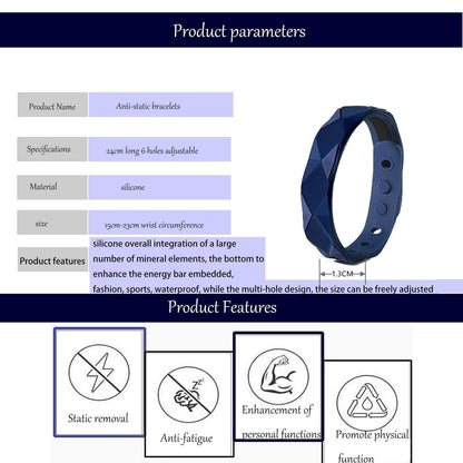 Far Infrared Anti Static Negative Ion Bracelet - Waterproof Silicone Lovers Bracelet Anti Fatigue, Sports Wristband