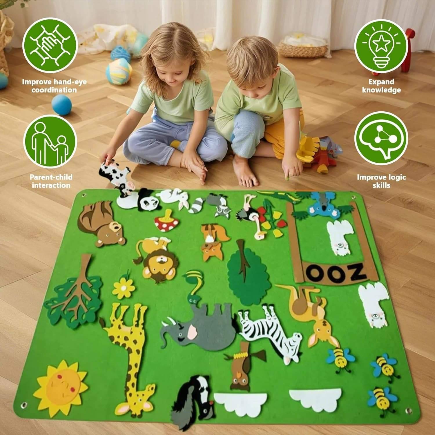 Farm Animals Felt Story Board – Reusable No-Glue Felt Set, Multi-Themes, Visual Learning, Teaching Aid, Safe for Ages 2+
