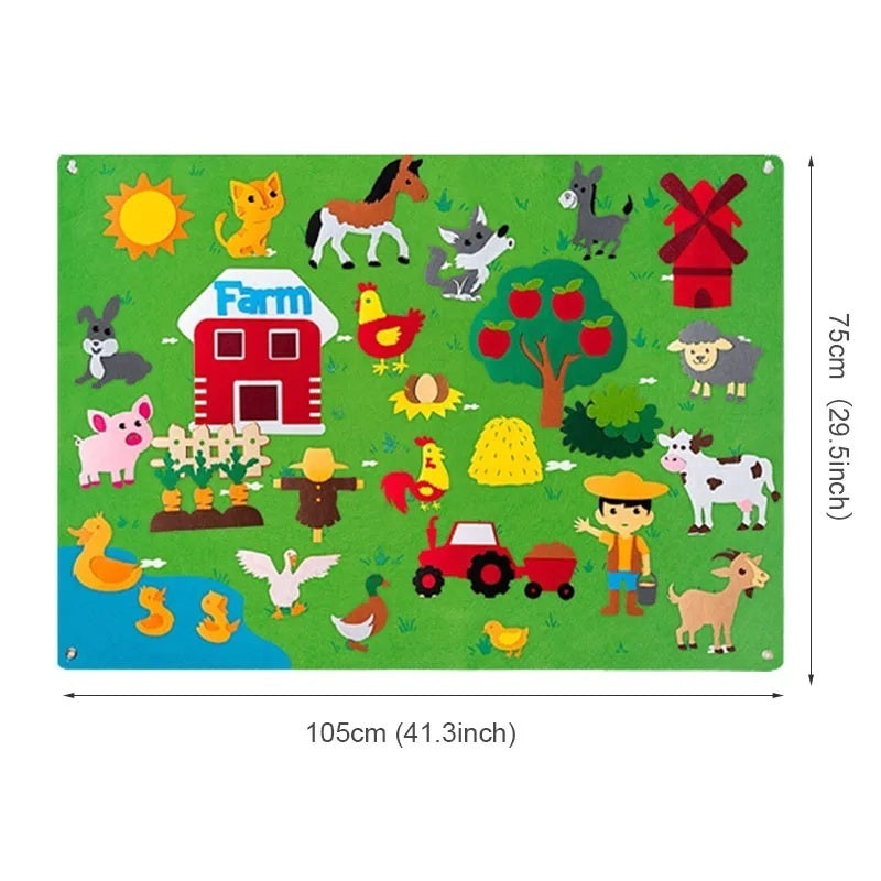 Farm Animals Felt Story Board – Reusable No-Glue Felt Set, Multi-Themes, Visual Learning, Teaching Aid, Safe for Ages 2+