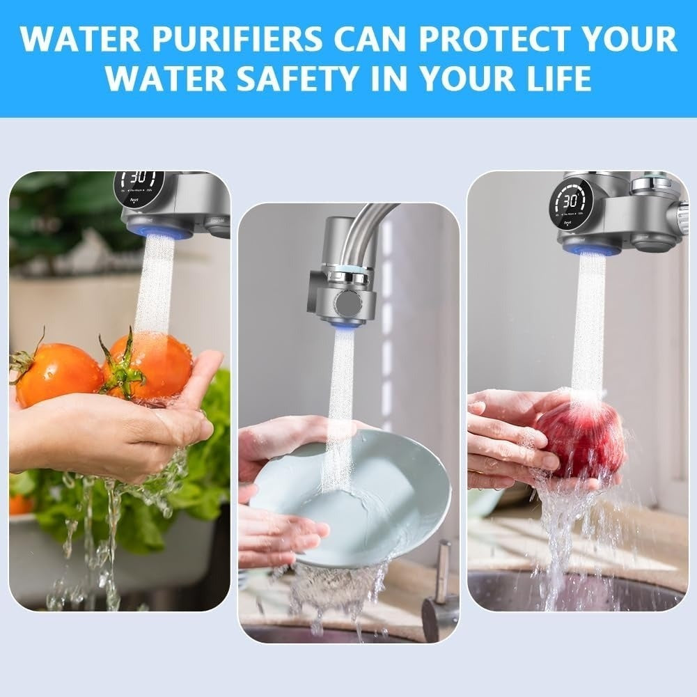 Faucet Water Filter with LED Display – Reduces Lead & Chlorine, Easy Sink Installation and UV Blue Light Sterilization