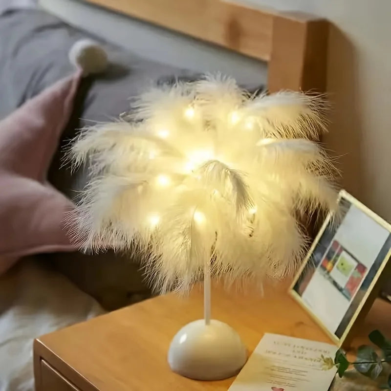 Feather Table Lamp with Warm White LED Light – Elegant Bedside Lamp for Bedroom and Living Room Decor 1