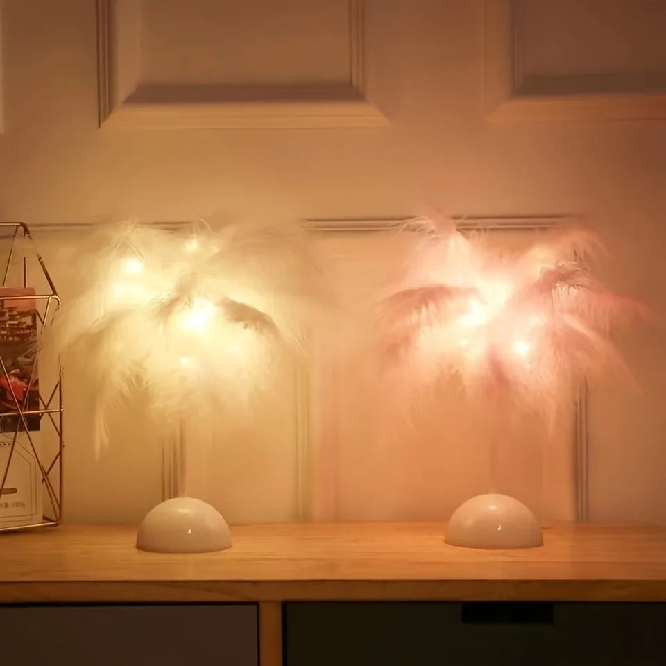 Feather Table Lamp with Warm White LED Light – Elegant Bedside Lamp for Bedroom and Living Room Decor 2