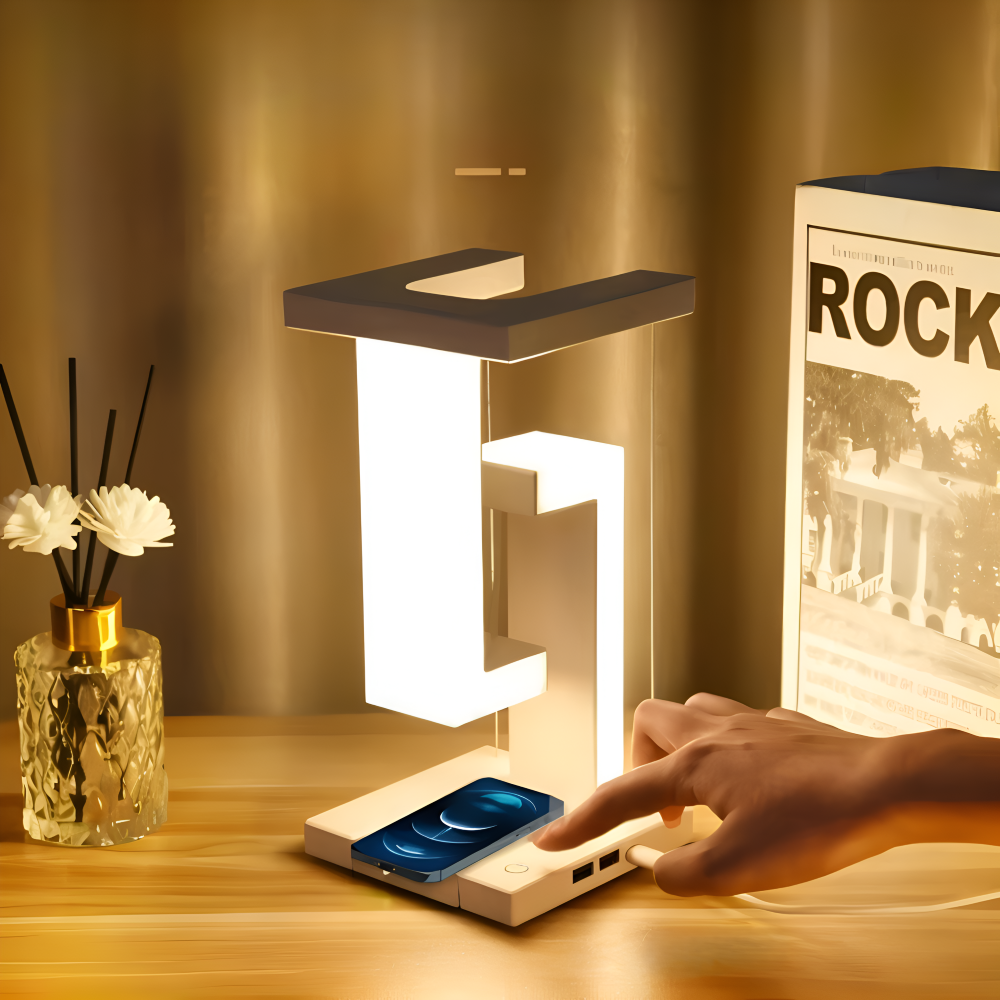 Floating LED Table Lamp with Wireless Charging Pad, Modern Design for Bedroom or Living Room Lighting 2
