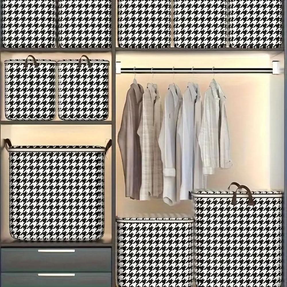 Foldable Zippered Storage Box in Houndstooth Pattern – Durable Storage Container for Clothes, Toys, and Blankets 1