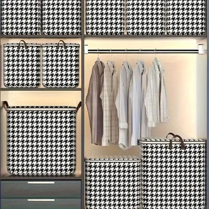 Foldable Zippered Storage Box in Houndstooth Pattern – Durable Storage Container for Clothes, Toys, and Blankets 1