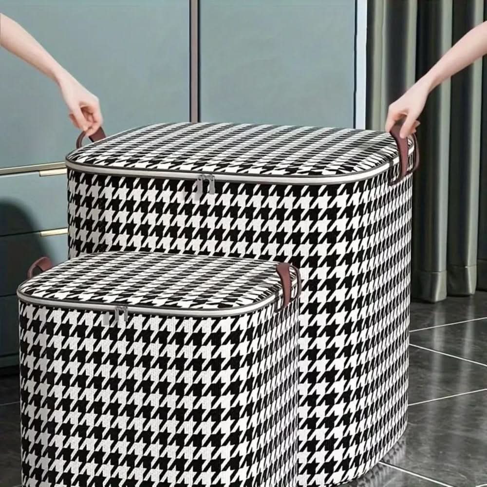 Foldable Zippered Storage Box in Houndstooth Pattern – Durable Storage Container for Clothes, Toys, and Blankets 2