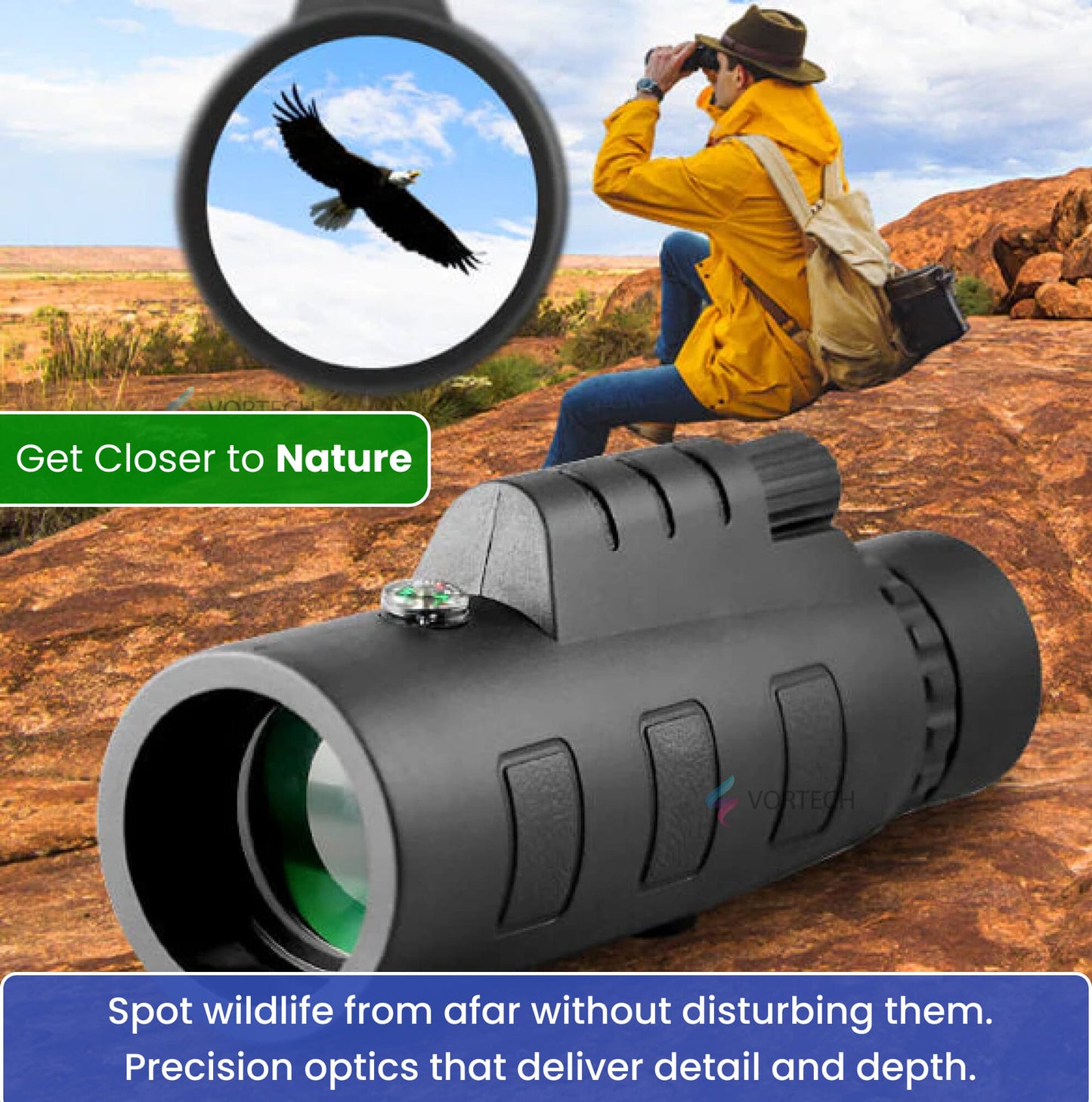Compact 12X50 Waterproof Monocular with Phone Adapter