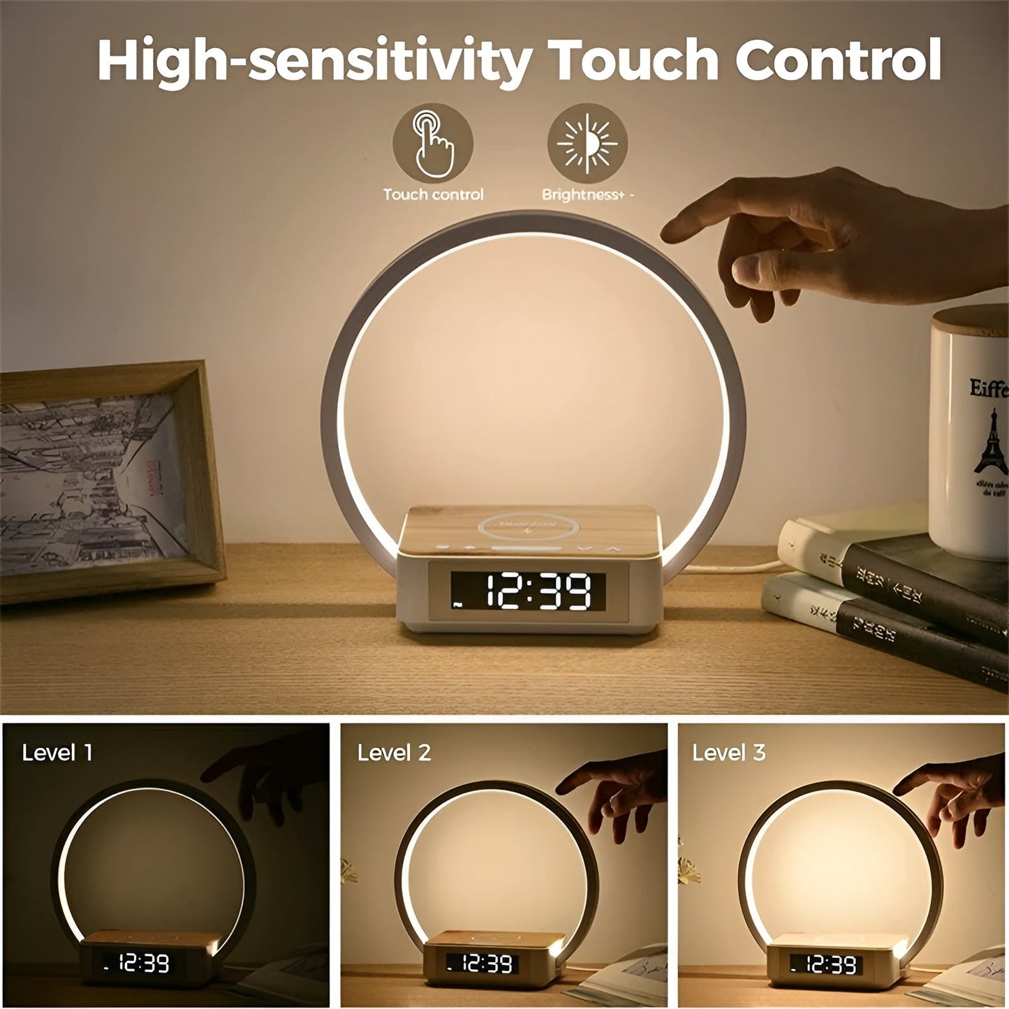 Multi-Function Desk Lamp with Wireless Charger & Clock