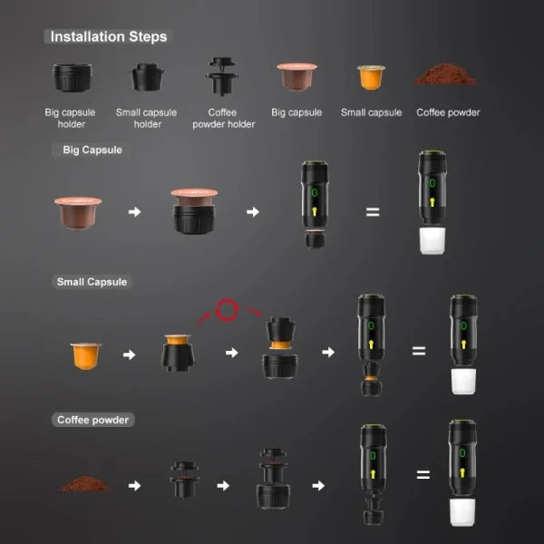 Compact 3-in-1 Portable Coffee Maker with Capsules