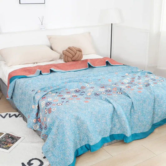 Breathable Floral Blanket, Gentle Cotton Throw - Pexav
