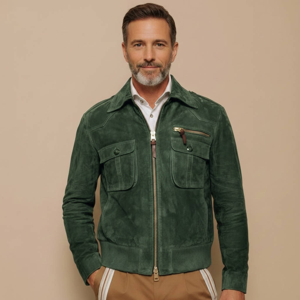 Vintage Style Zip Suede Mens Jacket - Pexav