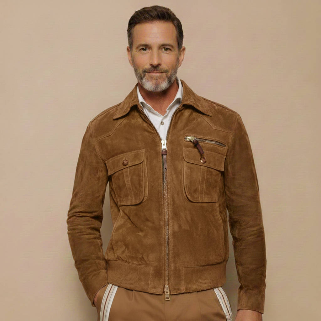 Vintage Style Zip Suede Mens Jacket
