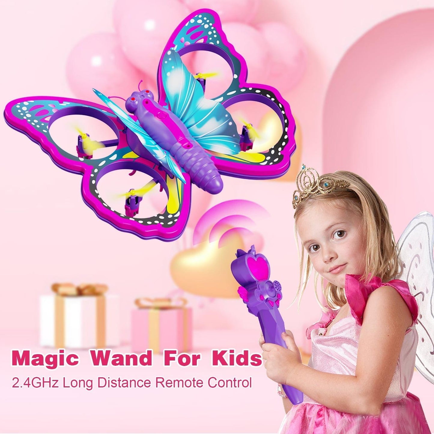 Glitter Butterfly Remote Control 2.4GHz with LED Lights – Safe for Ages 6+