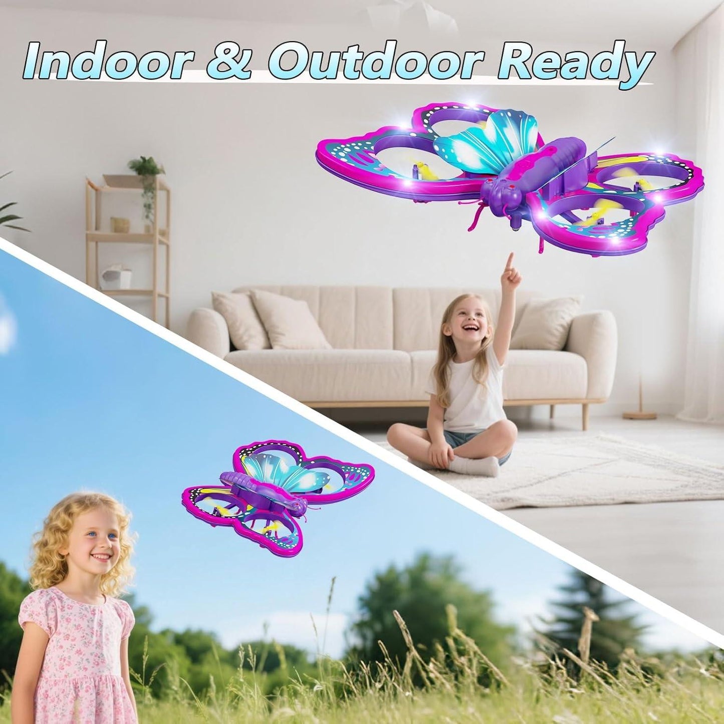 Glitter Butterfly Remote Control 2.4GHz with LED Lights – Safe for Ages 6+