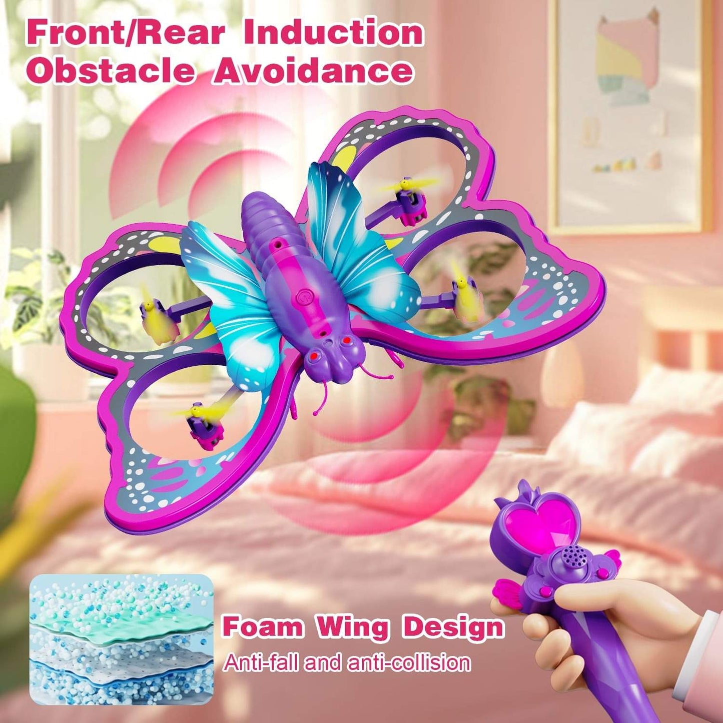Glitter Butterfly Remote Control 2.4GHz with LED Lights – Safe for Ages 6+